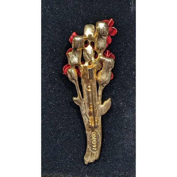 Vintage 90s Romantic DM Red Rose Bouquet Brooch - Picture 4 of 4